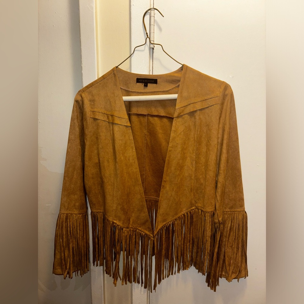 Hot + Delicious Suede Fringe Blazer
